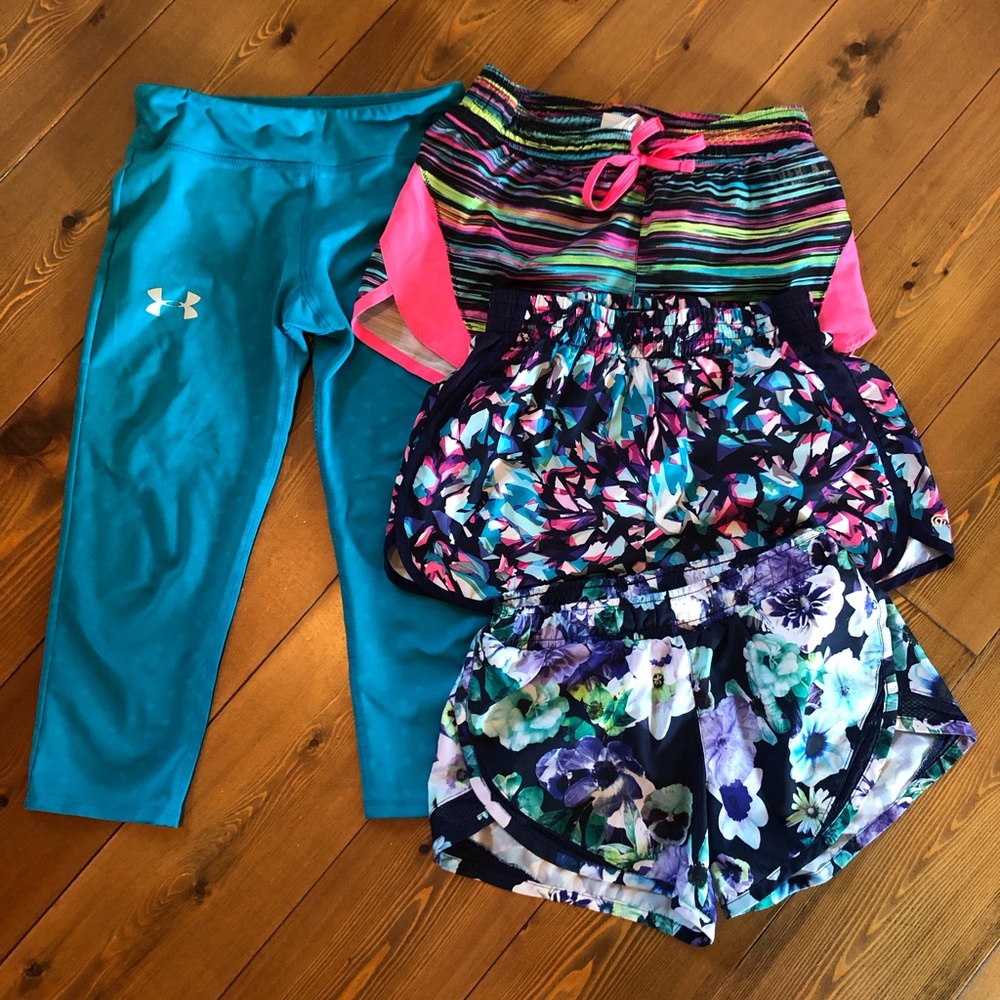 Under Armour Teal Capri Leggings with Multicolor Girls' Athletic Shorts